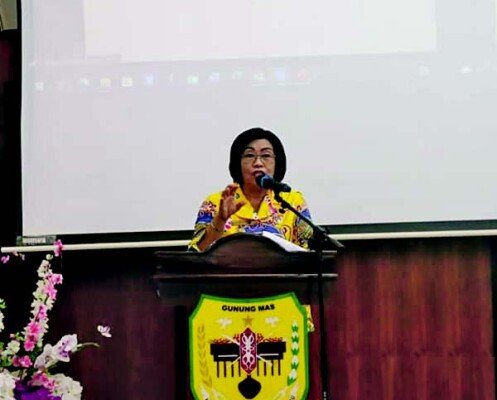 Wakil Bupati Gumas Efrensia LP Umbing ketika memberi arahan dalam kegiatan forum konsultasi publik dalam rangka penyempurnaan rancangan awal RKPD tahun 2024.
