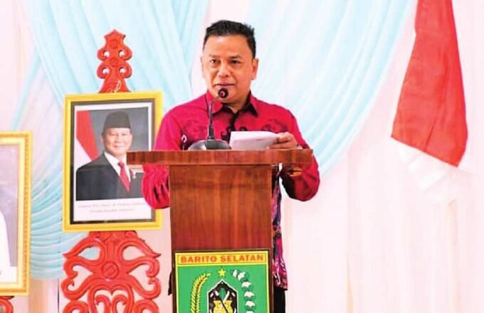 SAMBUTAN: Asisten Sekda Barsel, Rahmad Nuryadin menghadiri kegiatan Muscab ke 8 IBI di Kabupaten Barsel, Sabtu (19/7)