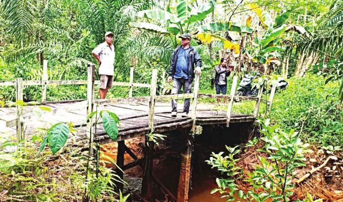 TINJAU: Anggota DPRD Kabupaten Kapuas, Soehartono mengecek jembatan saat reses Daerah Pemilihan (Dapil), pekan lalu.
