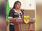 LAPORAN: Anggota DPRD Gumas, Neni Yuliani saat menyampaikan laporan di gedung dewan, Kamis (3/7).