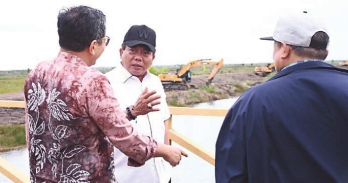 CEK LAPANGAN: Bupati Kapuas HM Wiyatno mengajak Dirjen PKN IV bersama Kepala Perwakilan BPK RI Provinsi Kalimantan Tengah meninjau lahan food estate dan program pemerintah pusat yang ada di Kecamatan Dadahup, pekan lalu.