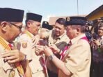 KAPUAS HUT PRAMUKA: Bupati Kapuas H Muhammad Wiyatno saat peringatan HUT ke-64 Pramuka tingkat Kabupaten Kapuas di lapangan Sanggar Bakti Pramuka, Kamis (14/8).