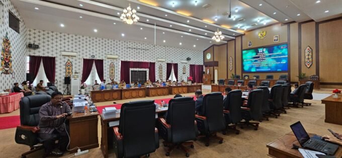 RAPAT - Penjabat Sekretaris Daerah (Pj Sekda) Kabupaten Katingan Christian Rain, ketika mengikuti kegiatan rapat kerja bersama Badan Anggaran (Banggar) DPRD Katingan, dan Tim Anggaran Pemerintah Daerah (TAPD), Selasa (12/8).