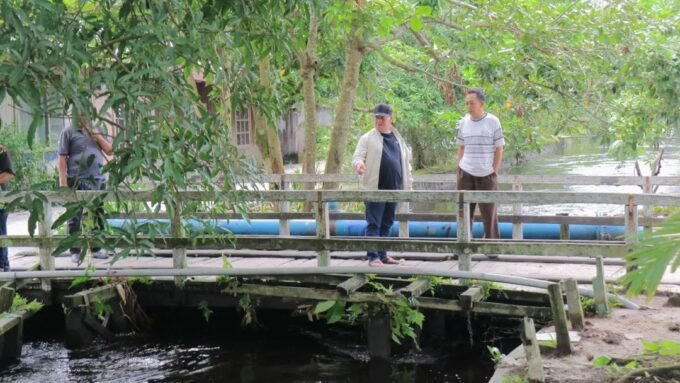 MEMANTAU : Bupati Kotim H Halikinnor saat memantau aliran sungai yang ada di wilayah Kecamatan Baamang beberapa waktu lalu.