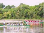 LOMBA: Para peserta Lomba Dayung Tradisional saat bersaing memperebutkan gelar juara.