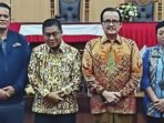 MENERIMA: Ketua DPRD Kota Palangka Raya, Subandi beserta jajaran menyambut baik audiensi bersama Anggota DPD RI, Dr Agustin Teras Narang, di kantor DPRD Kota Palangka Raya, Kamis (9/10).