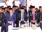 PALANGKA RAYA UPACARA: Wali Kota Palangka Raya, Fairid Naparin didampingi Forkompimda Kota Palangka Raya mengikuti rangkaian upacara peringatan Hari Kesaktian Pancasila, di kantor Wali Kota Palangka Raya, Rabu (1/10).