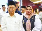 KOTAWARINGIN TIMUR MENGHADIRI: Wabup Kotim, Irawati, bersama Ketua Umum DMI, Jusuf Kalla dalam pelantikan PW DMI Provinsi Kalimantan Tengah masa khidmat 2025–2030, Rabu (12/11).