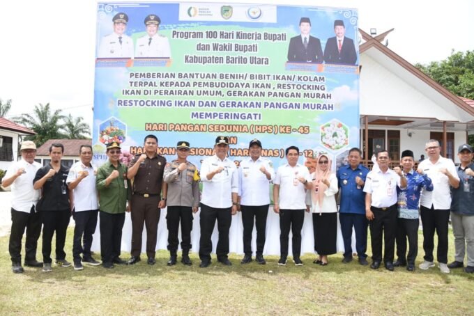 SINERGI: Bupati H. Shalahuddin menghadiri rangkaian puncak peringatan Hari Pangan Sedunia ke-45 dan Hari Ikan Nasional ke-12 di BPBAT Trinsing, Kecamatan Teweh Selatan, Rabu (26/11).