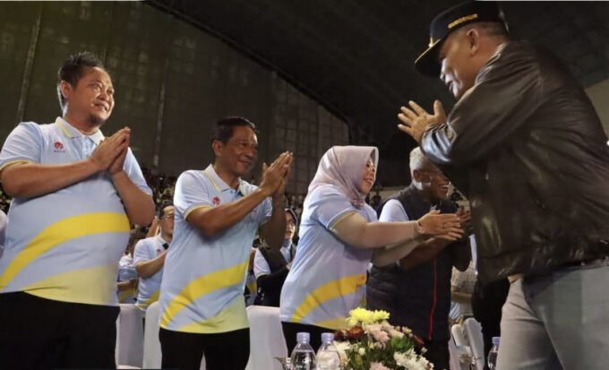 Bupati Katingan Saiful, ketika menghadiri kegiatan malam puncak Gebyar Undian Taheta XXIX Tahun 2026 yang diselenggarakan oleh Bank Kalteng di GOR Indoor Serbaguna, Palangka Raya, Sabtu (7/2).