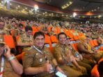 Bupati Barito Utara Shalahuddin bersama Wakil Bupati Felix saat menghadiri Rakornas Pemerintah Pusat dan Daerah tahun 2026 di Sentul International Convention Center (SICC), Senin (2/1).