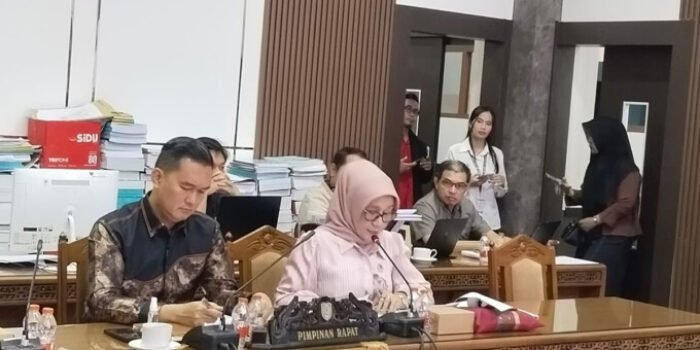 Ketua Pansus Raperda PMPTSP, Siti Nafsiah memimpin rapat, di Ruang Rapat Komisi, Senin (27/4).