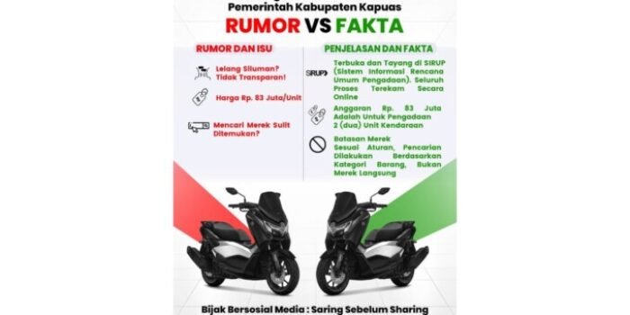 Kapuas Diskominfosantik memberikan penjelesan melalui grafis terkait rumor proses pengadaan kendaraan bermotor.