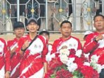 Ketua Komisi III DPRD Barito Utara dari Partai Gerindra, H Tajeri saat menghadiri kegiatan senam massal bersama di Arena Terbuka Tiara Batara, Muara Teweh, Sabtu (25/7).