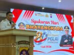 Bupati Lamandau, Rizky Aditya Putra, memberikan arahan mengenai mitigasi bencana dampak El Nino di sela-sela kegiatan syukuran HUT Bhayangkara, baru-baru ini.