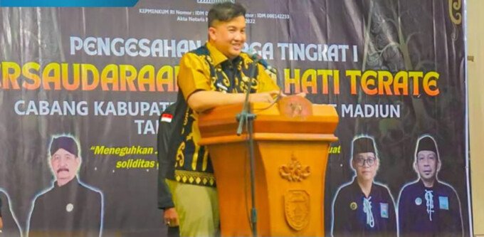 Bupati Lamandau, Rizky Aditya Putra, menghadiri prosesi pengesahan warga tingkat I PSHT Cabang Lamandau di GPU Lantang Torang, beberapa waktu lalu.