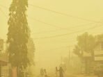 Masyarakat terpaksa tetap beraktivitas normal di tengah kondisi asap pekat yang menyelimuti Kota Palangka Raya. Tampak arus lalu lintas di Jalan Rajawali yang masih ramai, Selasa (6/10). Masyarakat terpaksa tetap beraktivitas normal di tengah kondisi asap pekat yang menyelimuti Kota Palangka Raya. Tampak arus lalu lintas di Jalan Rajawali yang masih ramai, Selasa (6/10).